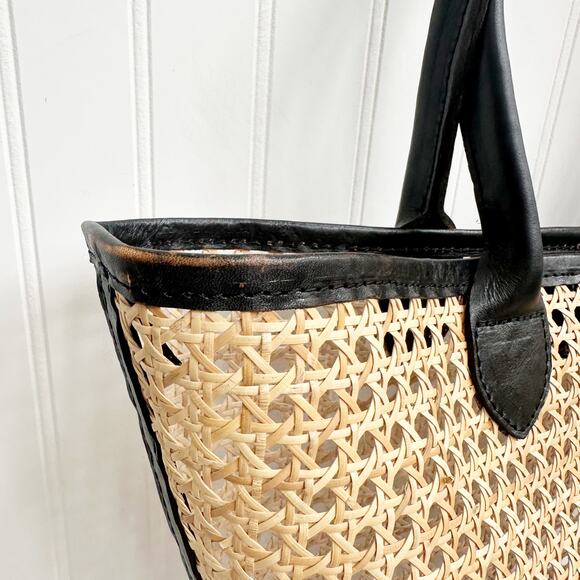 Bembien Valeria Rattan Leather Tote Tan Woven Summer Handbag Neutral - Picture 3 of 6